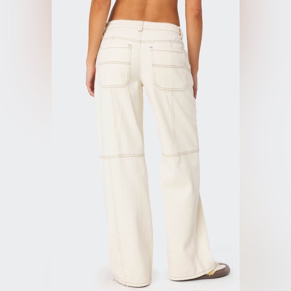 NWOT - Edikted Contrast Stitch Low Rise Jeans in Cream - Size L - Picture 9 of 9